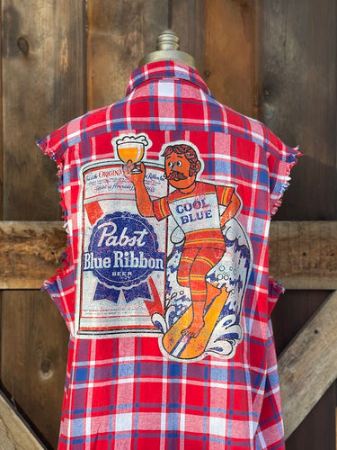 Pabst COOL BLUE Sleeveless Flannel R/W/B